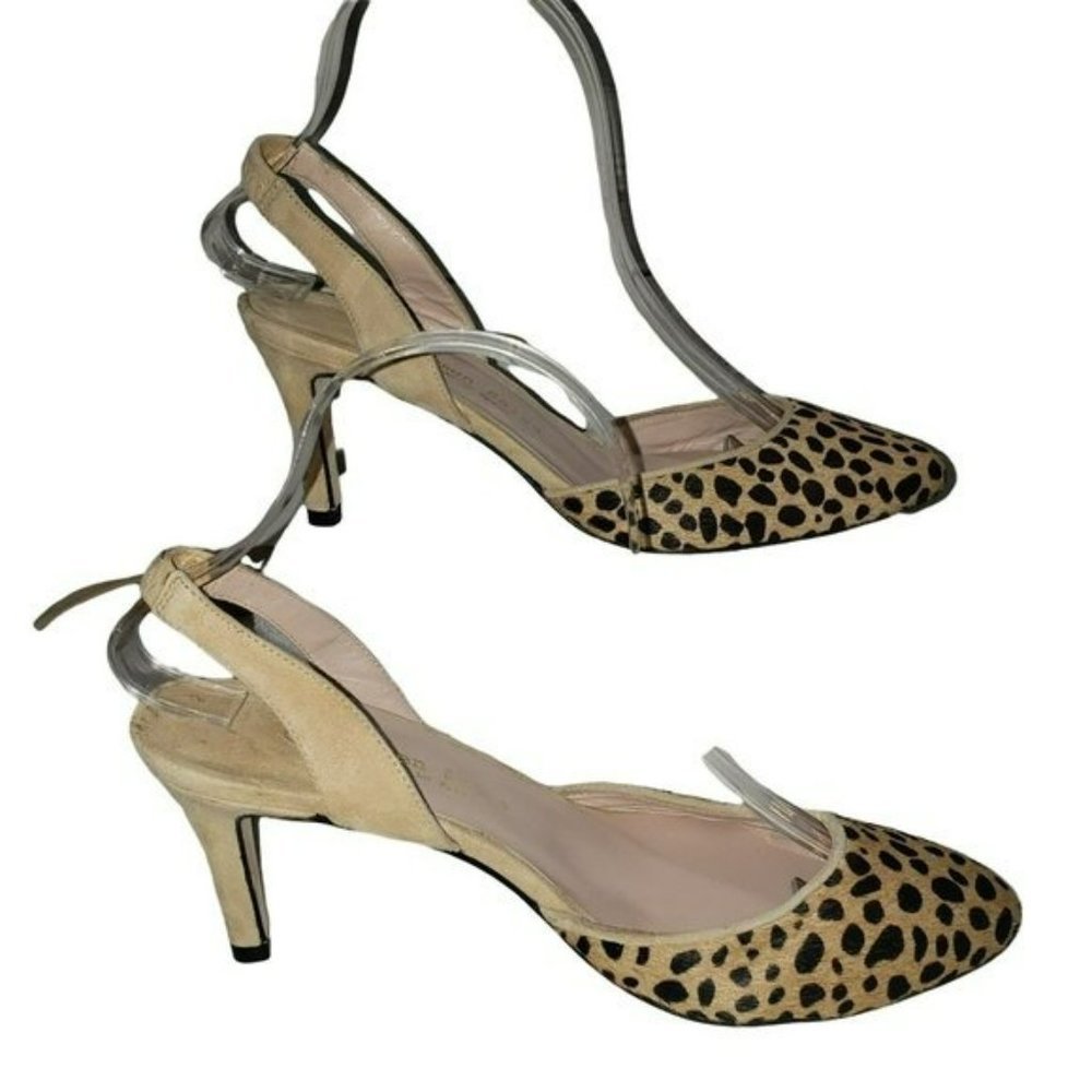 Carmen Salas Calf hair Sling Back Leopard Heels SZ 38 (US 7-7.5) Anthropologie - Picture 2 of 11